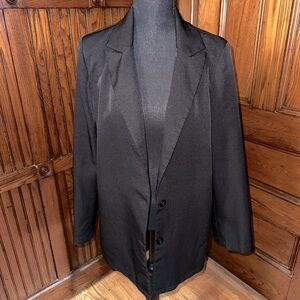 SHEIN Black Oversized Notched Collar Button Down Shirt